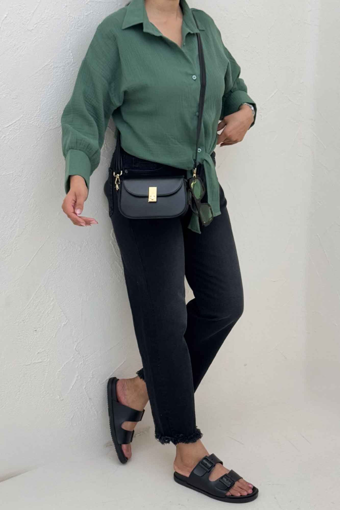 شومیز دبل فیس گره ای مچ دار