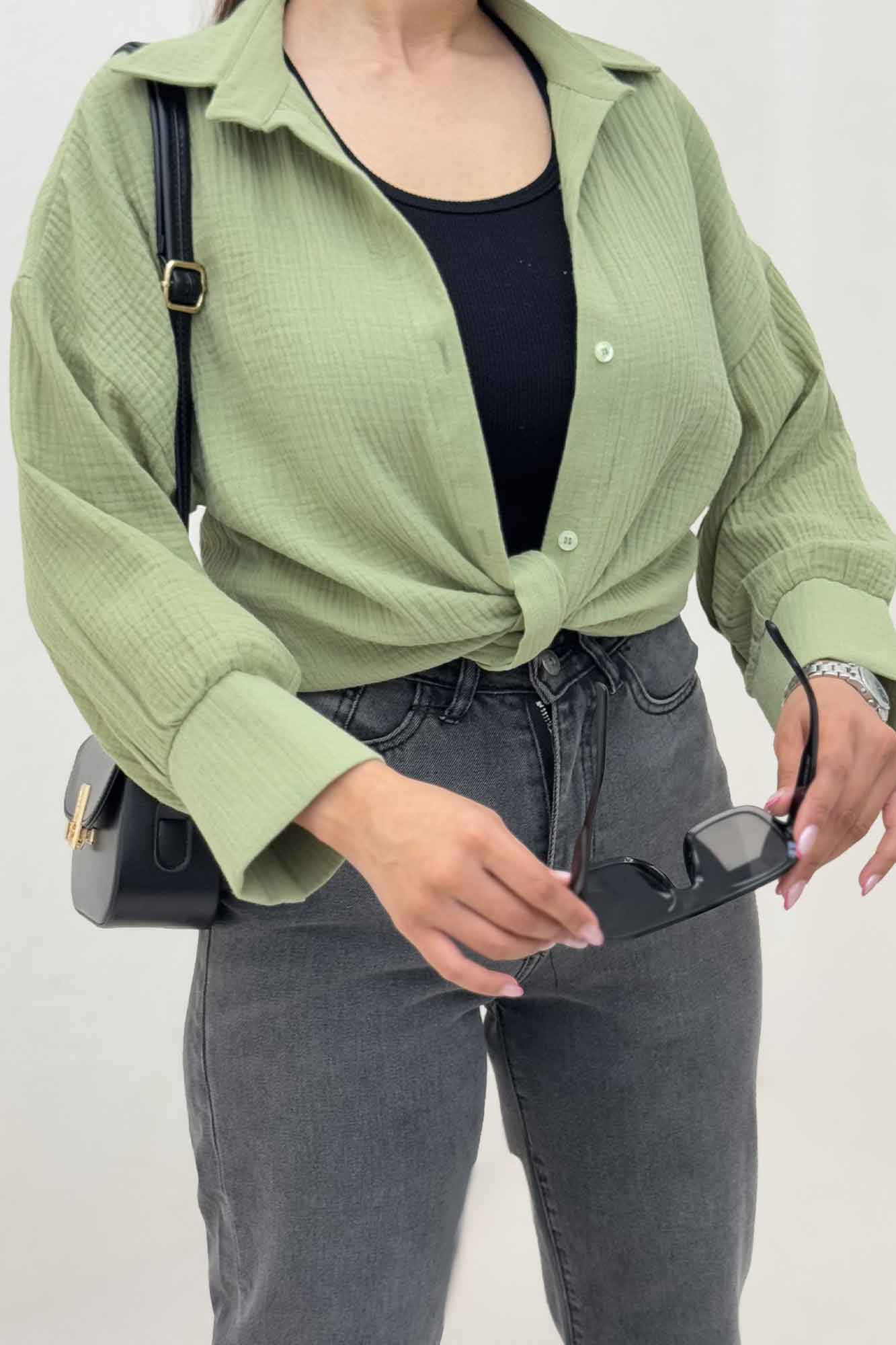 شومیز دبل فیس گره ای مچ دار