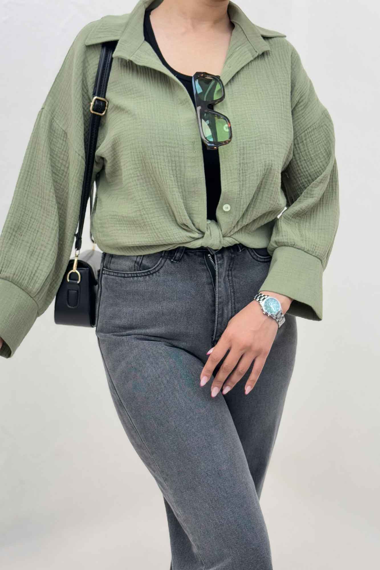 شومیز دبل فیس گره ای مچ دار