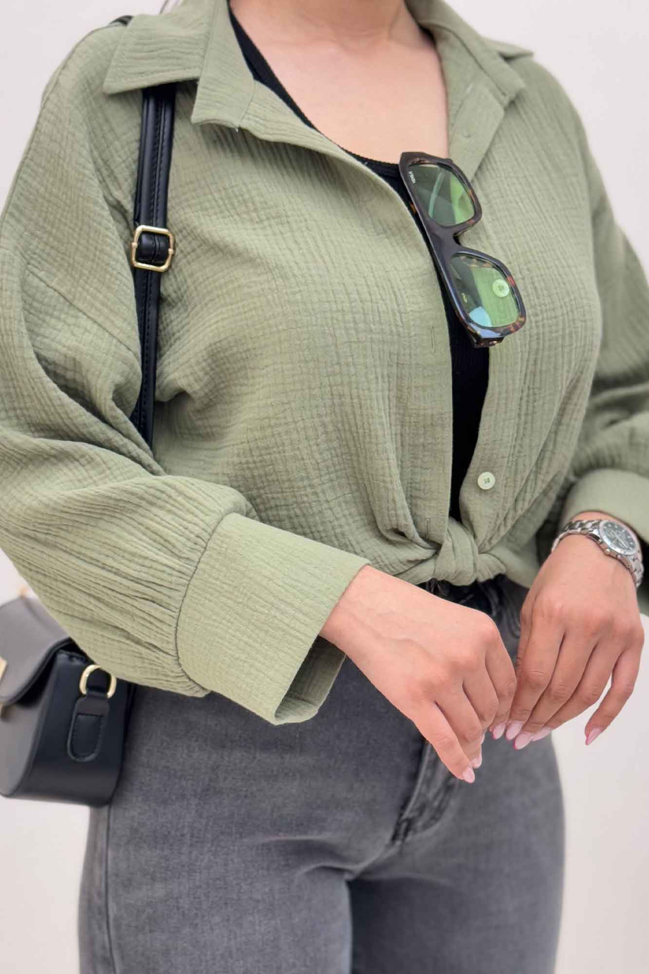 شومیز دبل فیس گره ای مچ دار