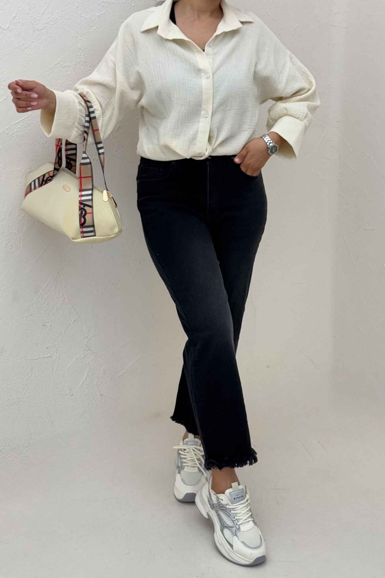 شومیز دبل فیس گره ای مچ دار