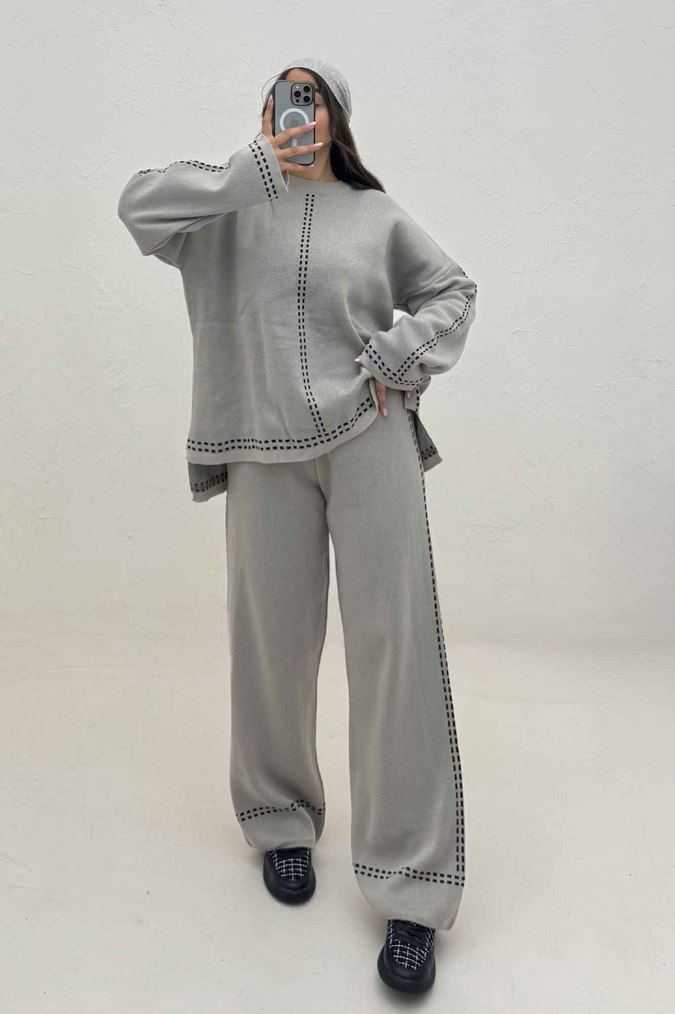 ست دورس و شلوار بافت لش پرفراژ  406