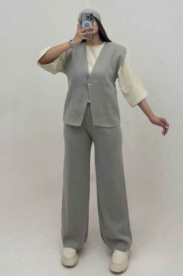 ست ژیله و شلوار بافت تک دکمه