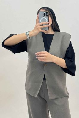 ست ژیله و شلوار بافت تک دکمه