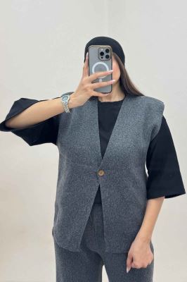 ست ژیله و شلوار بافت تک دکمه