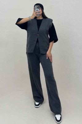 ست ژیله و شلوار بافت تک دکمه