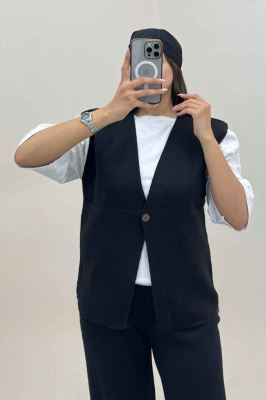 ست ژیله و شلوار بافت تک دکمه