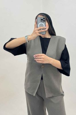 ست ژیله و شلوار بافت تک دکمه