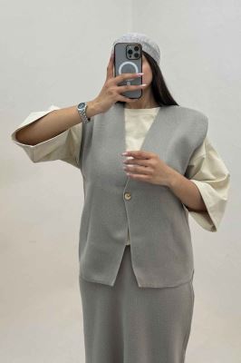 ست ژیله و دامن بافت تک دکمه