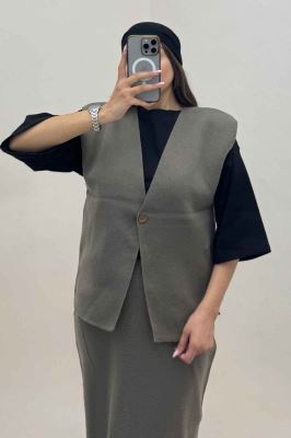 ست ژیله و دامن بافت تک دکمه