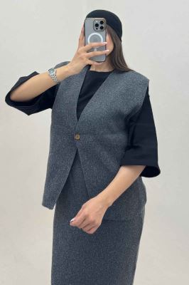 ست ژیله و دامن بافت تک دکمه