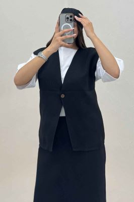 ست ژیله و دامن بافت تک دکمه