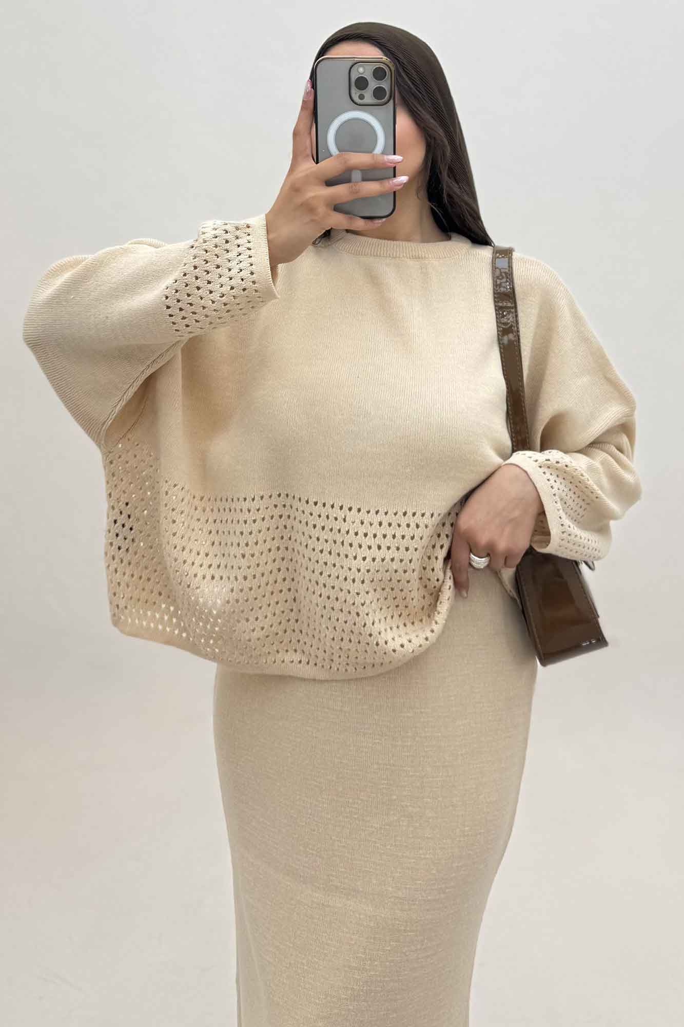 ست دو تیکه رویه و سارافن بافت شبکه ای