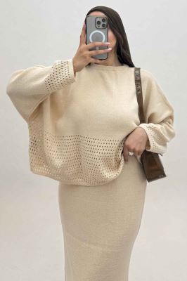 ست دو تیکه رویه و سارافن بافت شبکه ای