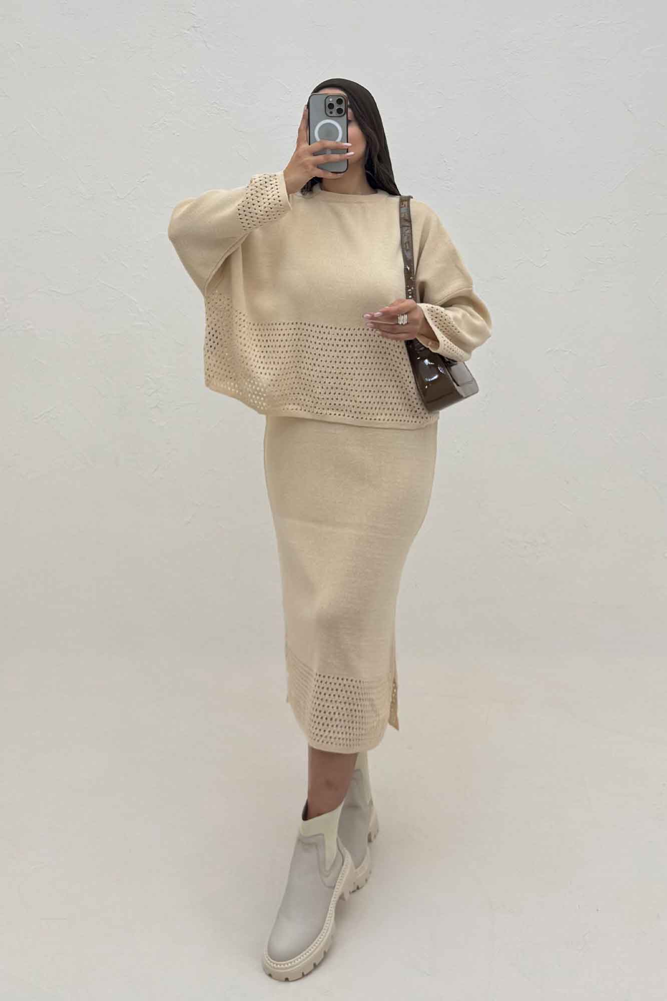 ست دو تیکه رویه و سارافن بافت شبکه ای