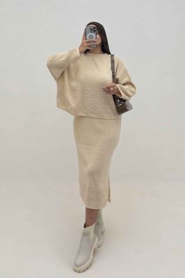 ست دو تیکه رویه و سارافن بافت شبکه ای