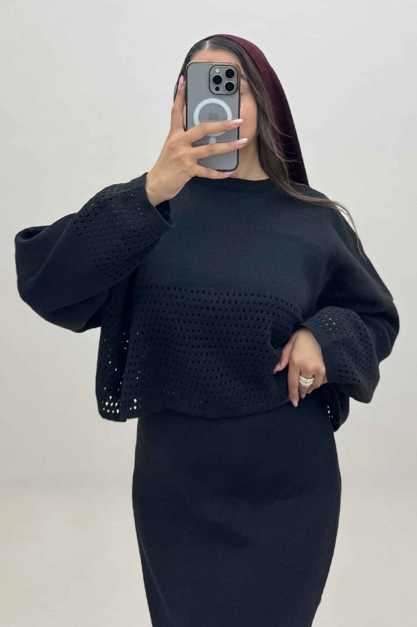 ست دو تیکه رویه و سارافن بافت شبکه ای