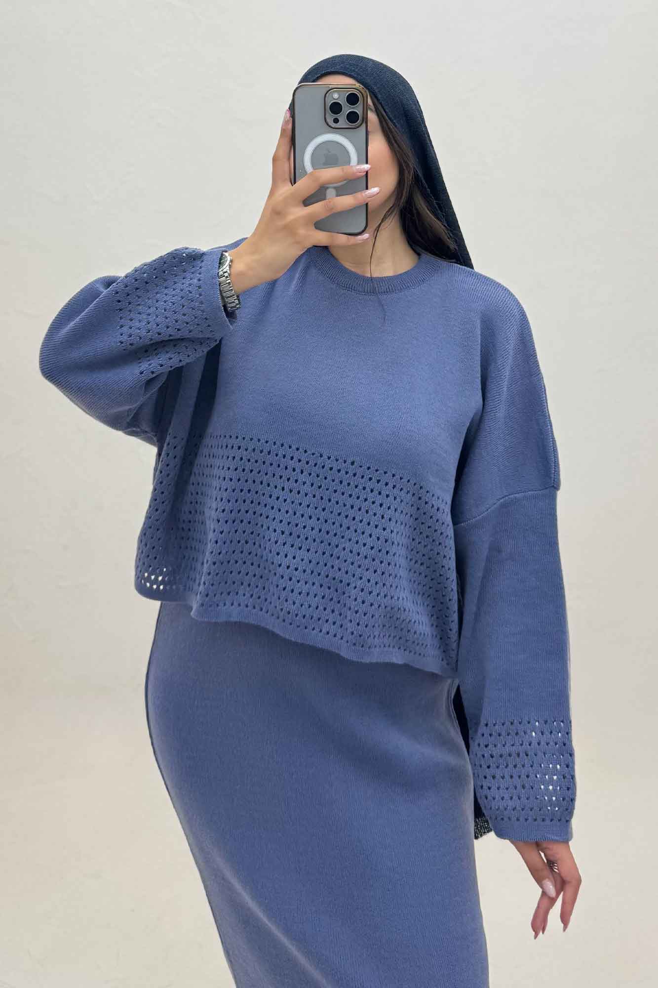 ست دو تیکه رویه و سارافن بافت شبکه ای