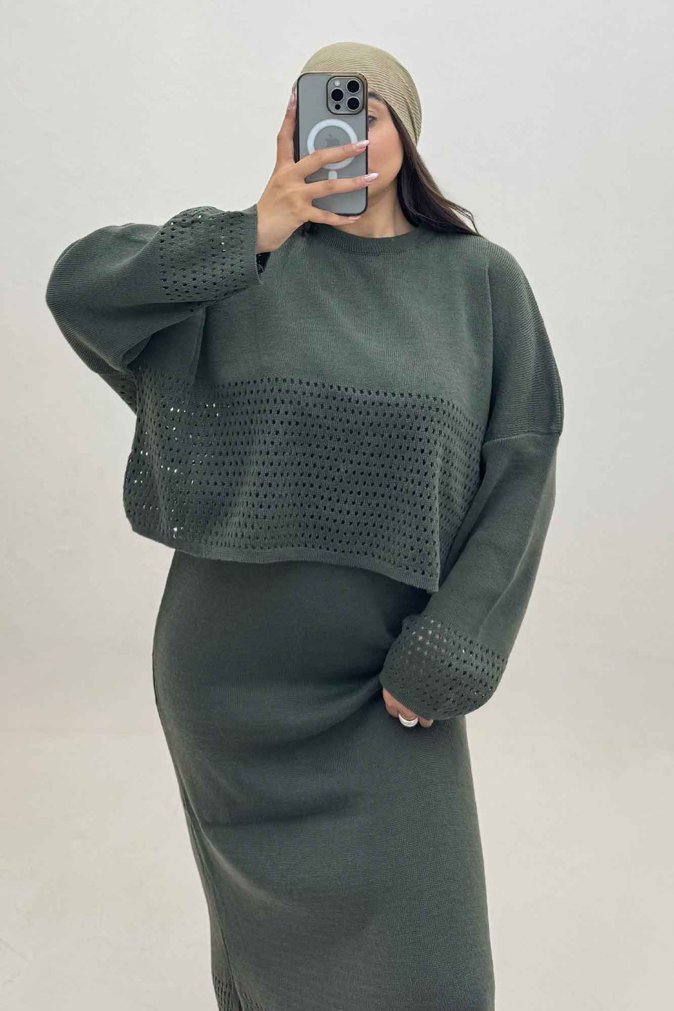 ست دو تیکه رویه و سارافن بافت شبکه ای