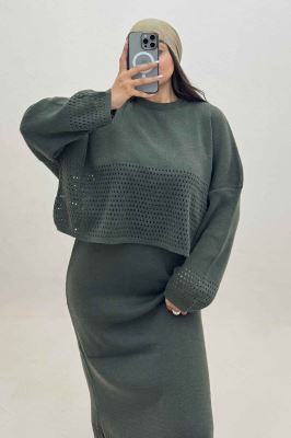 ست دو تیکه رویه و سارافن بافت شبکه ای