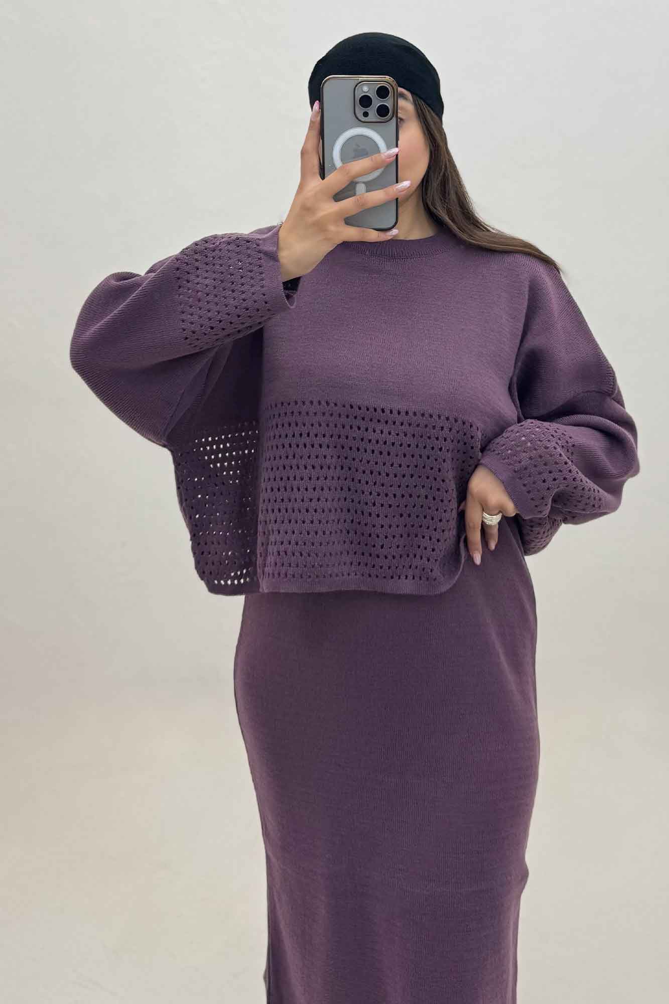 ست دو تیکه رویه و سارافن بافت شبکه ای