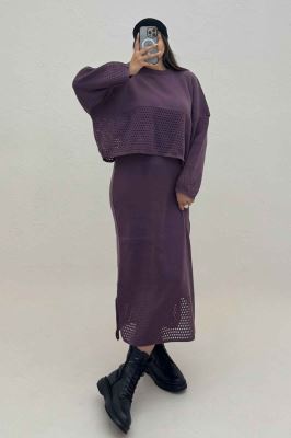 ست دو تیکه رویه و سارافن بافت شبکه ای