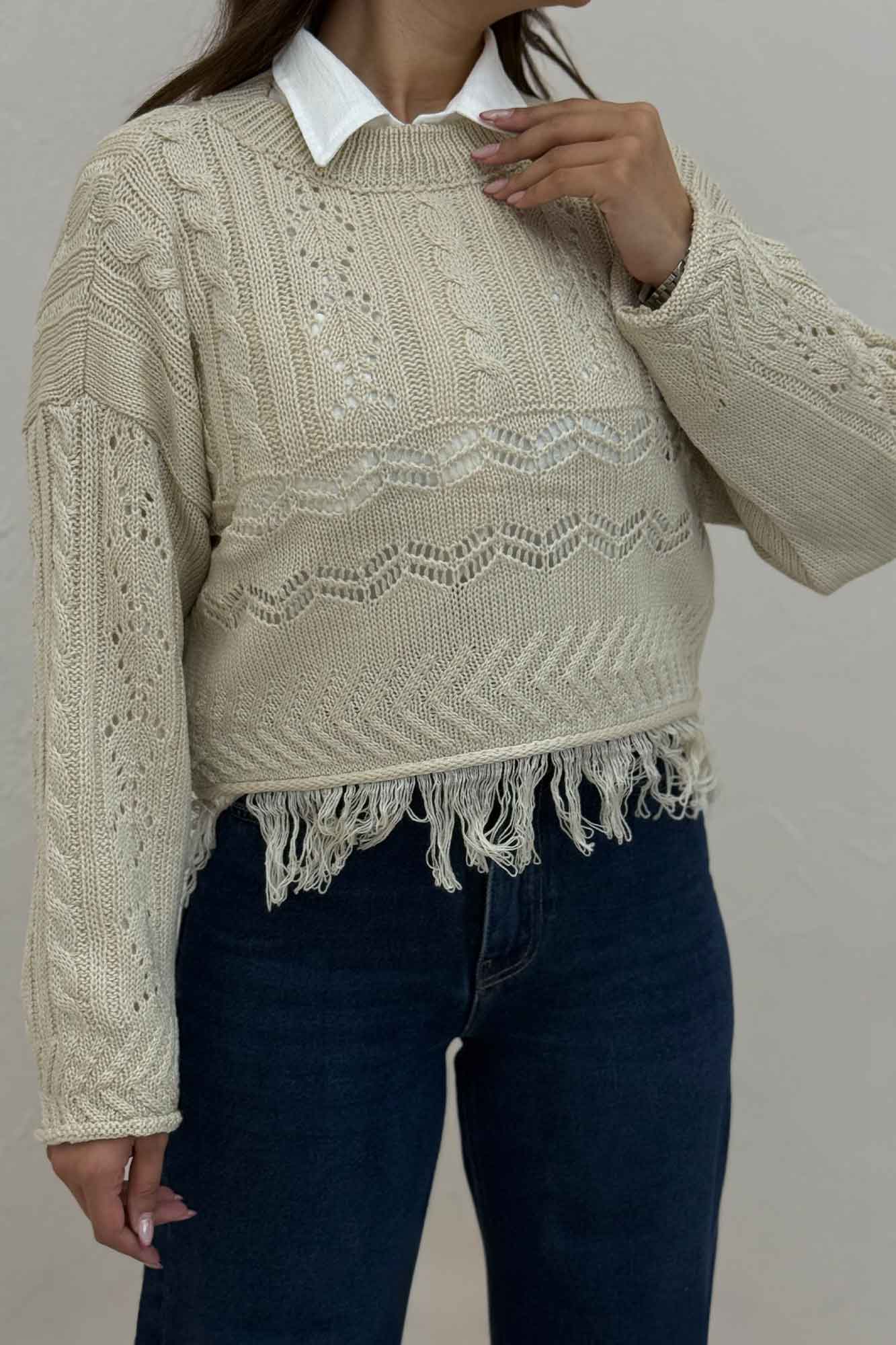 بلوز بافت طرحدار پایین ریش 1015