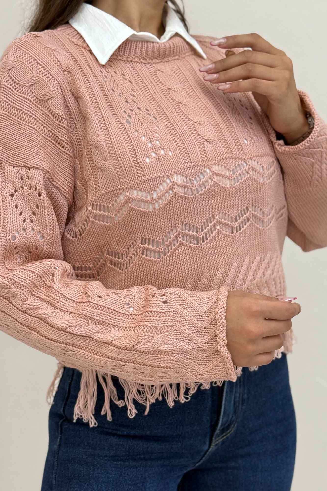 بلوز بافت طرحدار پایین ریش 1015