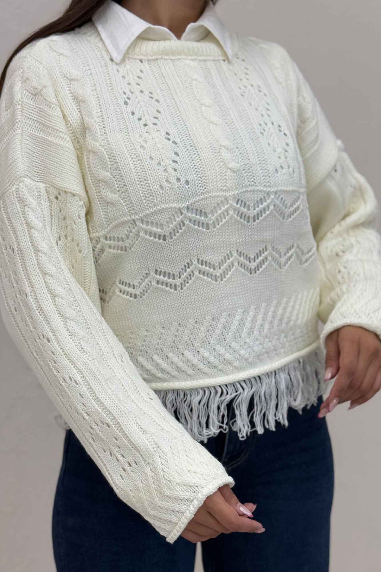 بلوز بافت طرحدار پایین ریش 1015