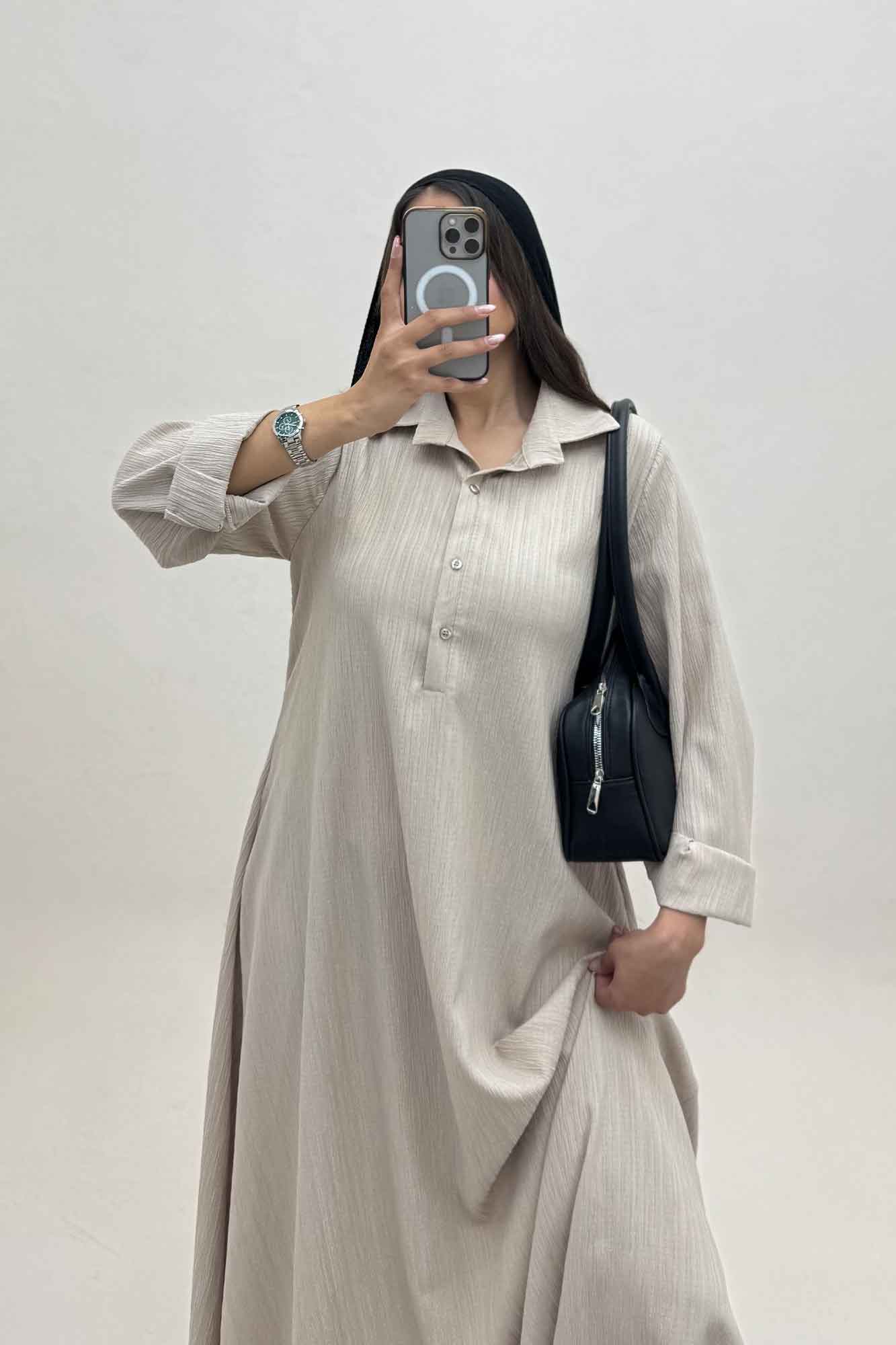 پیراهن بلند یقه بلیطی کریشه