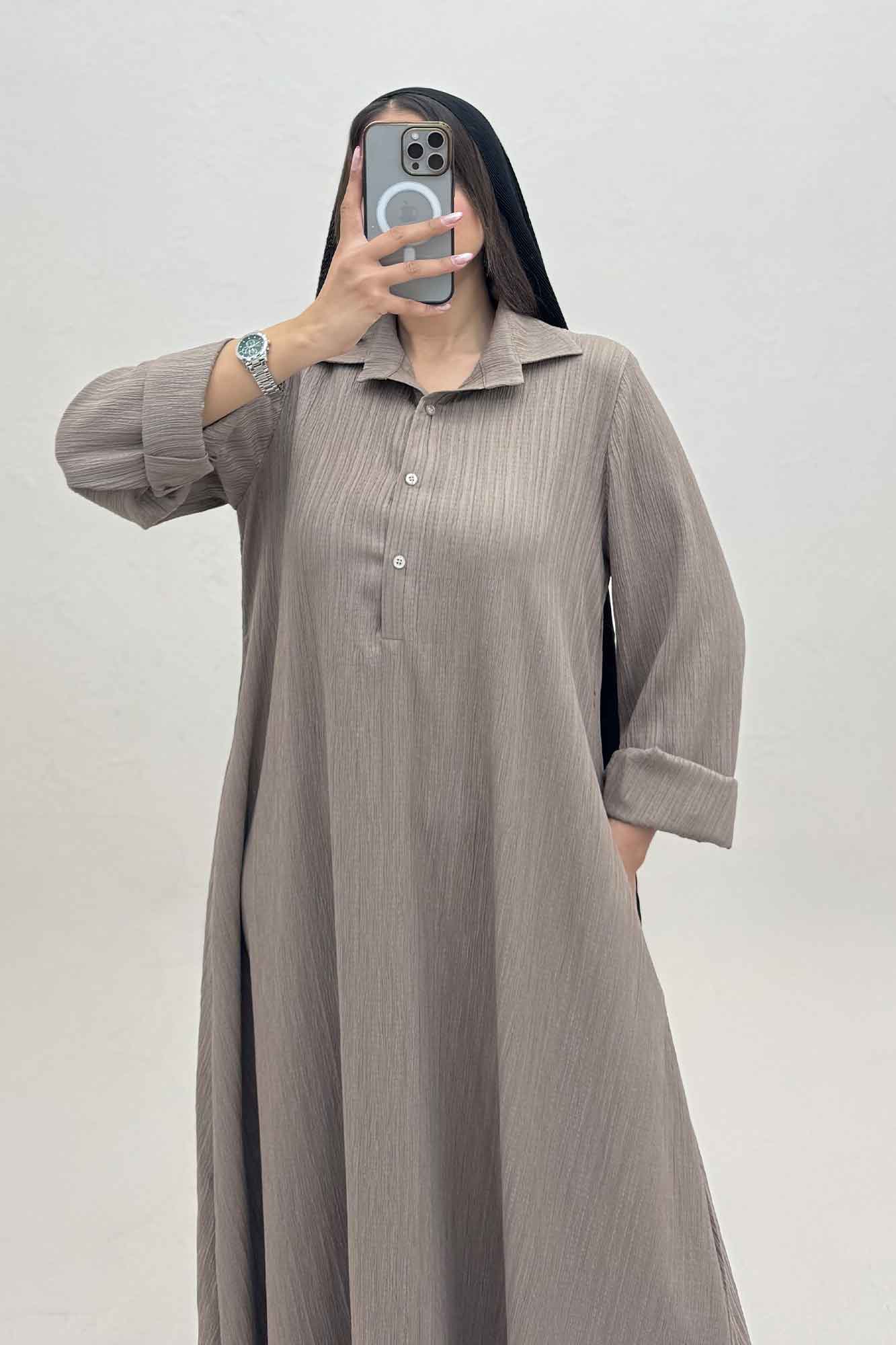 پیراهن بلند یقه بلیطی کریشه