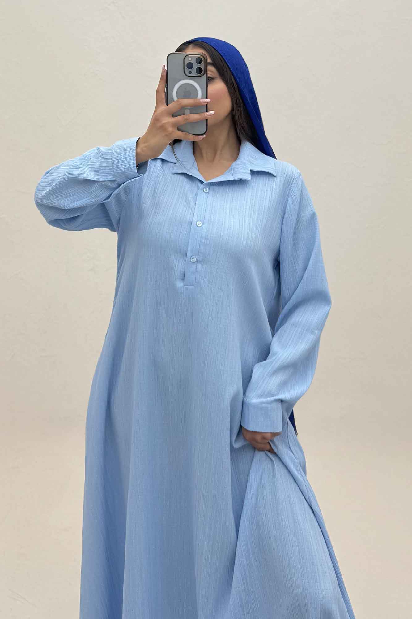 پیراهن بلند یقه بلیطی کریشه