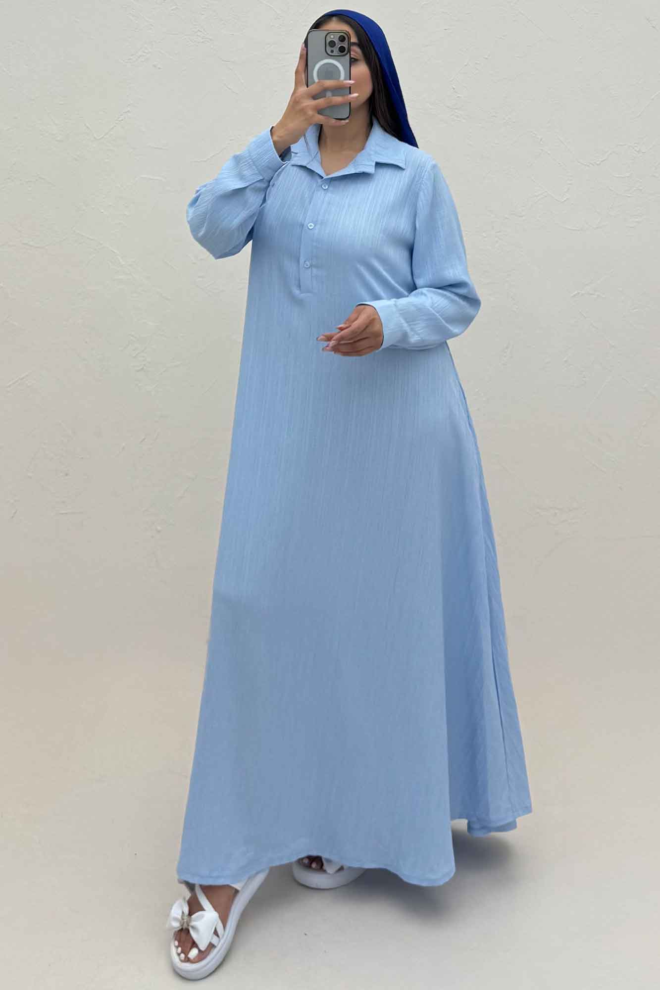 پیراهن بلند یقه بلیطی کریشه