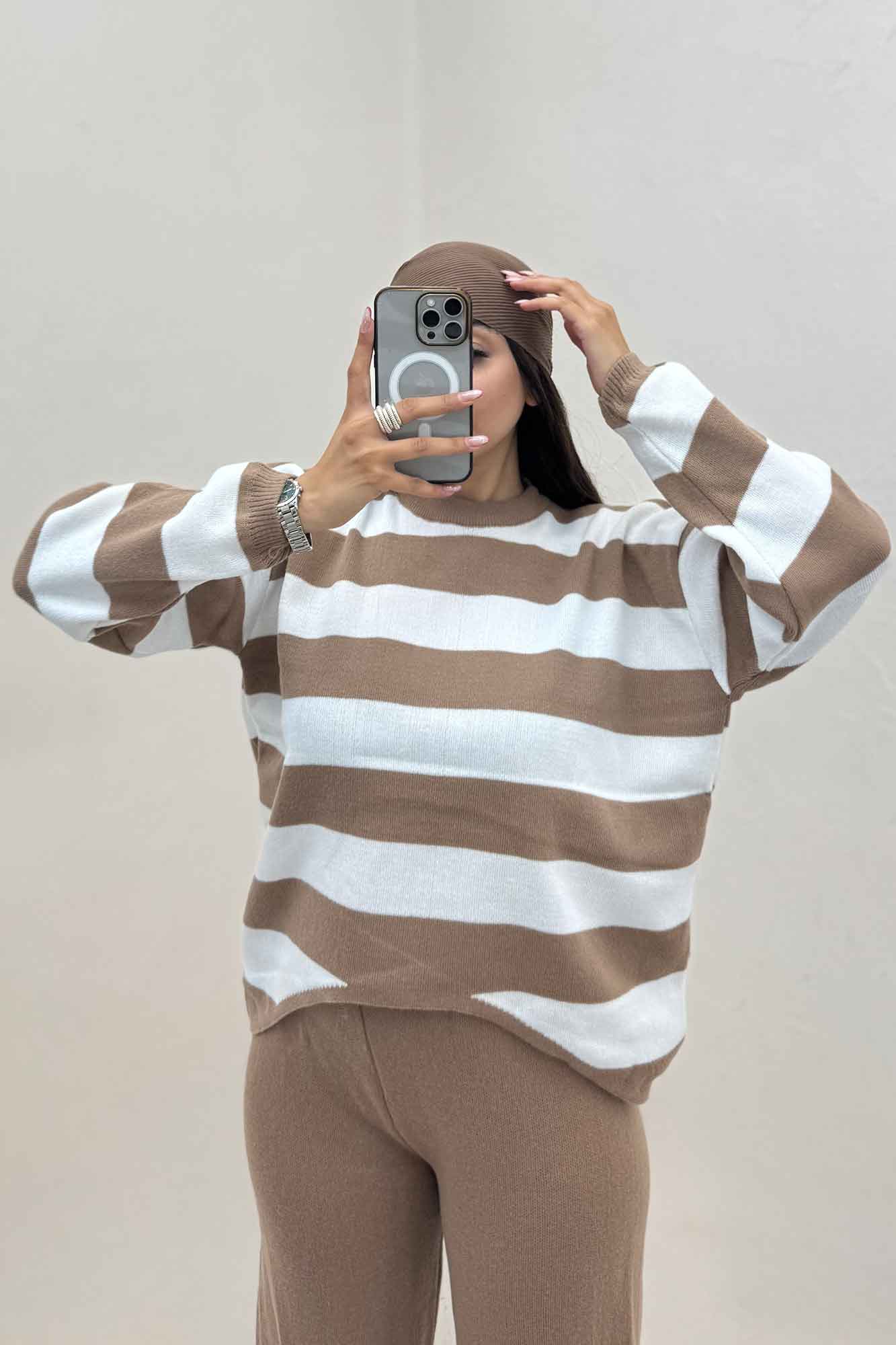 ست دورس و شلوار بافت رینگی شیبدار