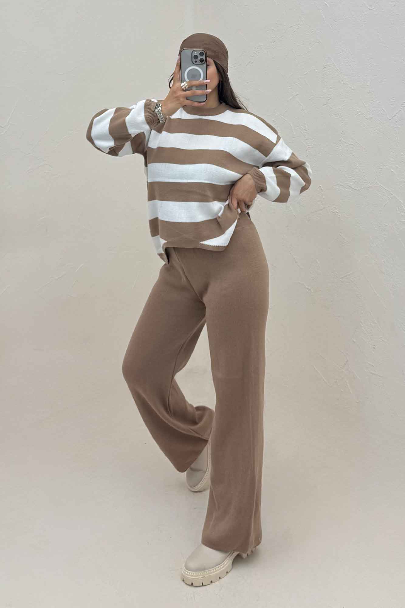 ست دورس و شلوار بافت رینگی شیبدار