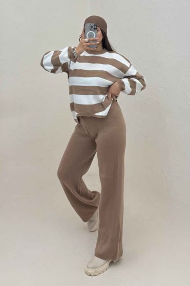 ست دورس و شلوار بافت رینگی شیبدار