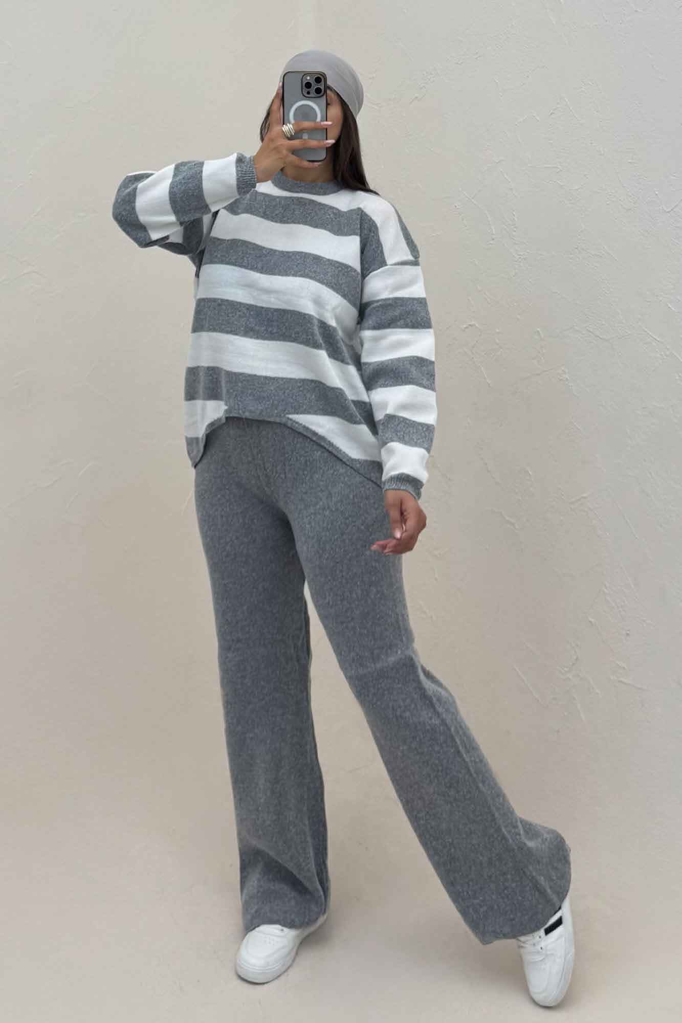 ست دورس و شلوار بافت رینگی شیبدار