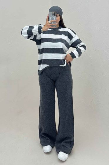 ست دورس و شلوار بافت رینگی شیبدار