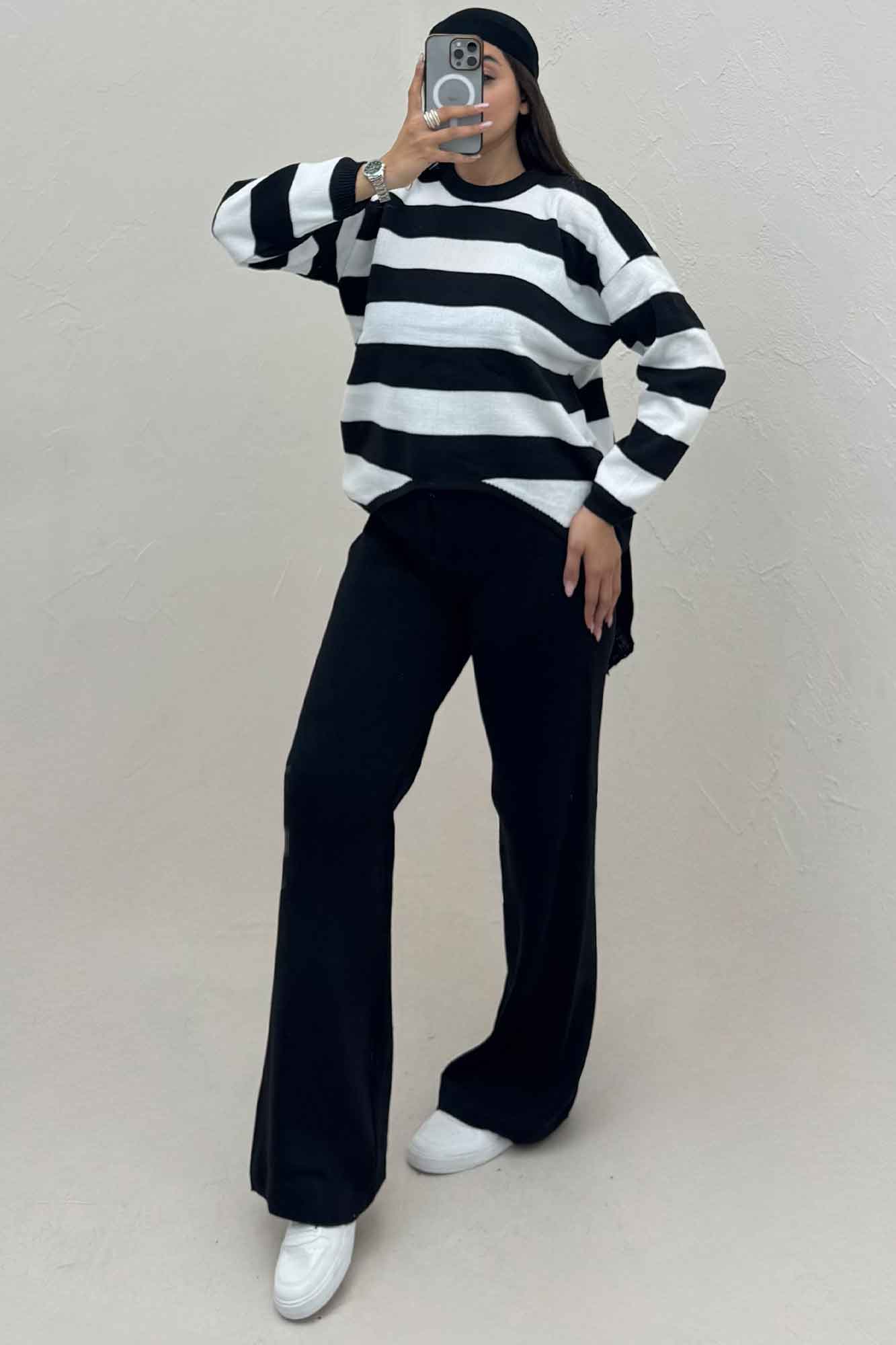 ست دورس و شلوار بافت رینگی شیبدار