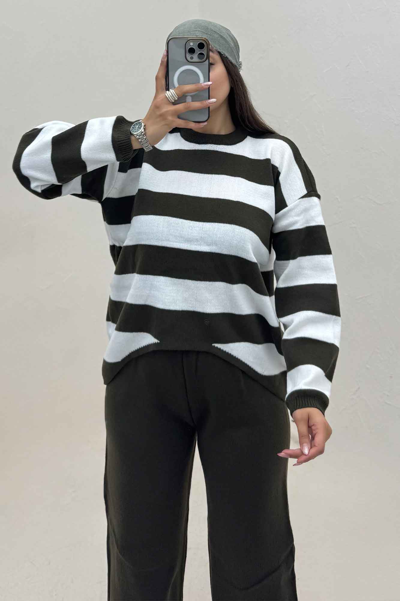 ست دورس و شلوار بافت رینگی شیبدار