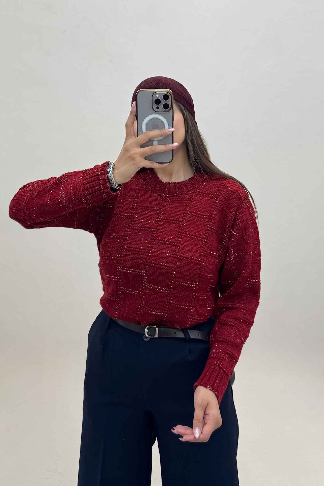 بلوز بافت طرح مربع لمه دار AF