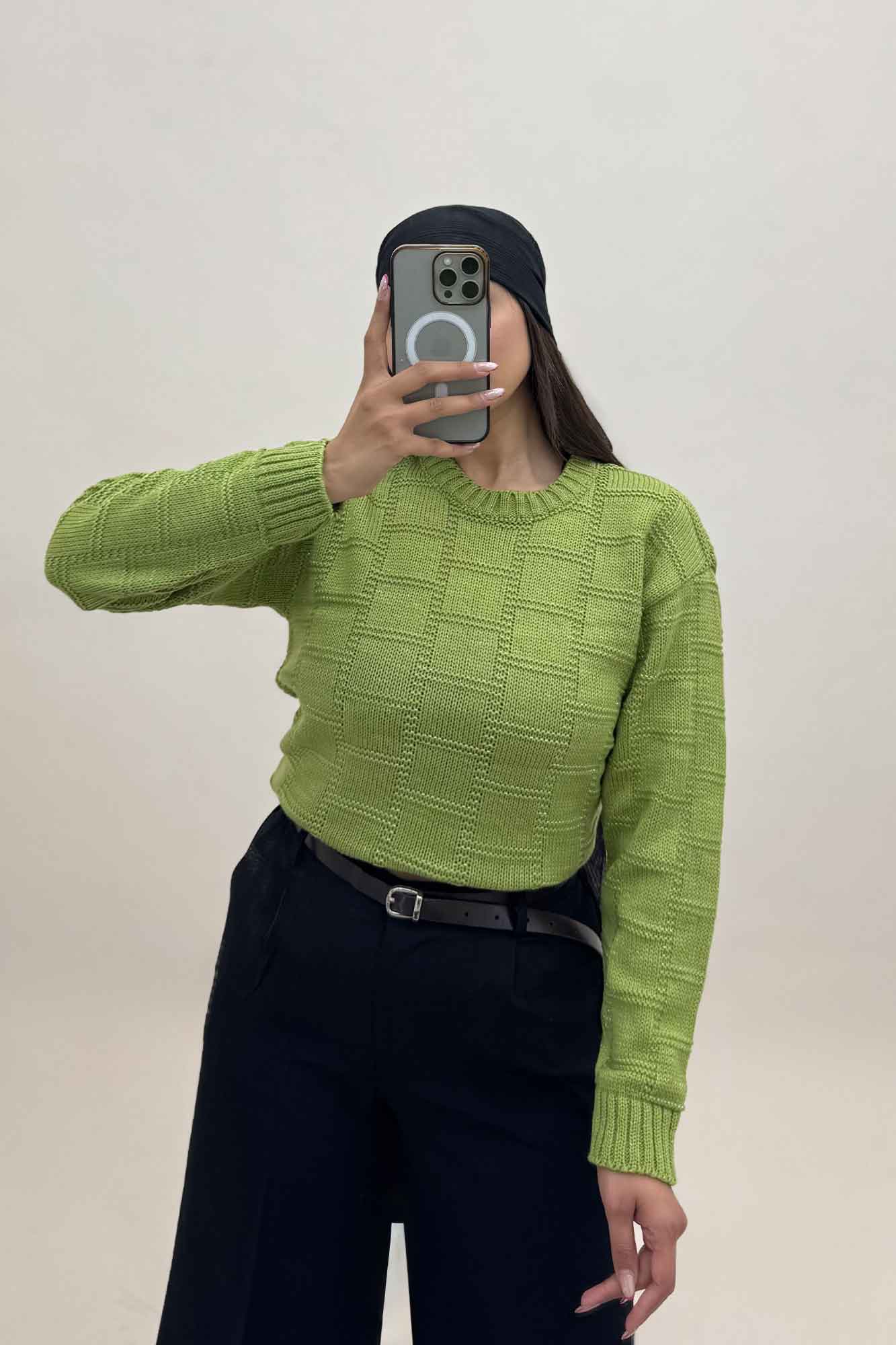 بلوز بافت طرح مربع لمه دار AF