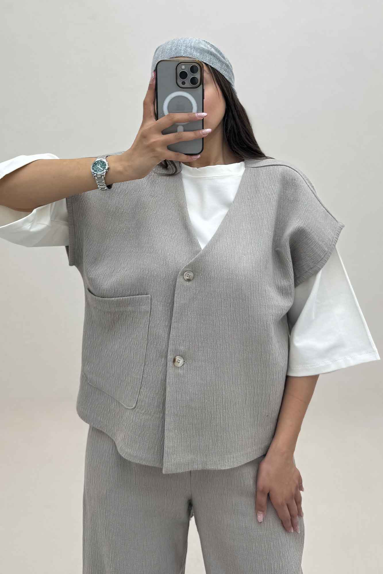 ست ژیله و شلوار تک جیب کتان راین