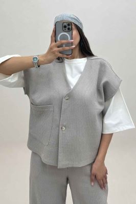 ست ژیله و شلوار تک جیب کتان راین