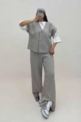 ست ژیله و شلوار تک جیب کتان راین