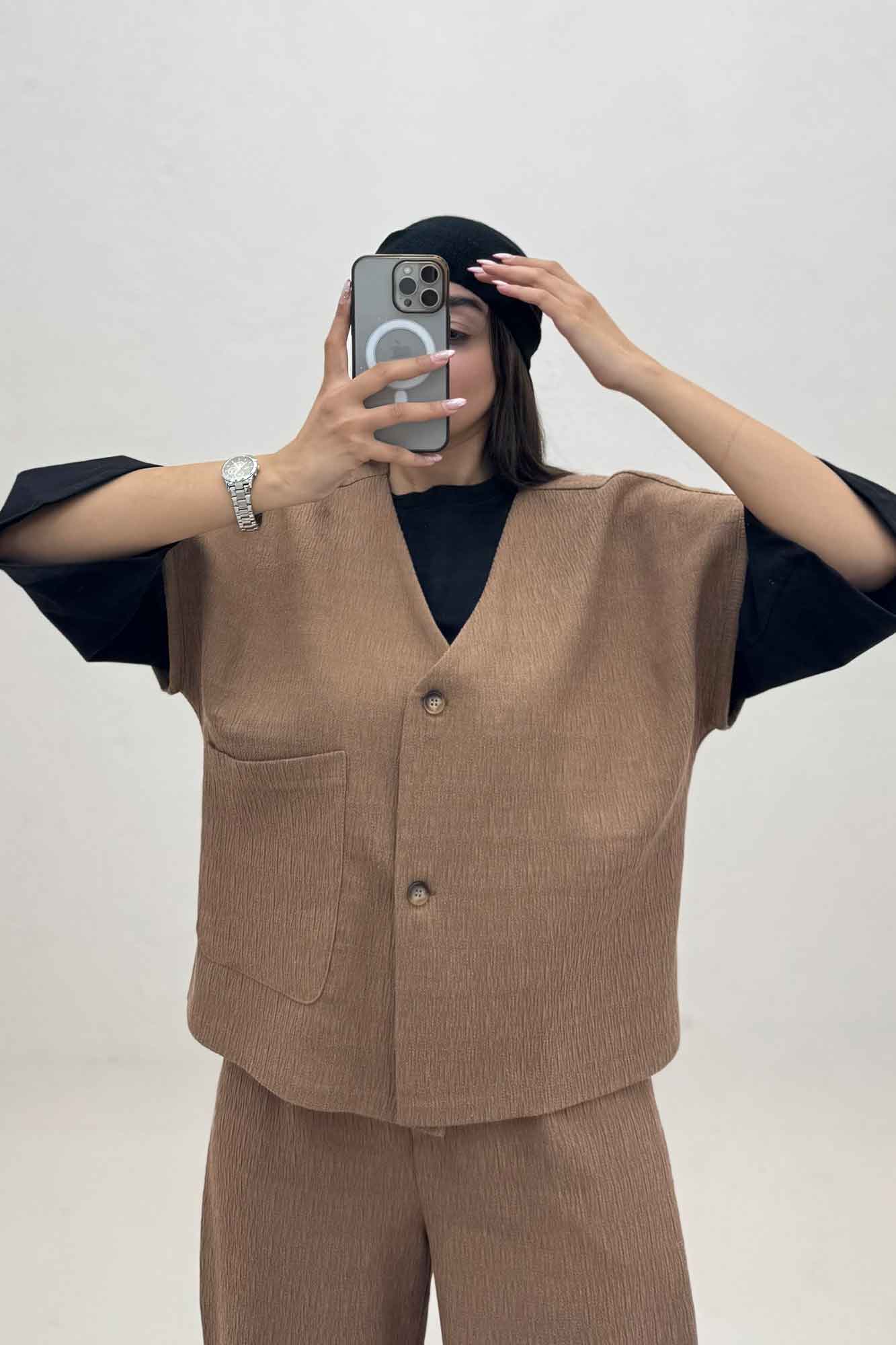 ست ژیله و شلوار تک جیب کتان راین