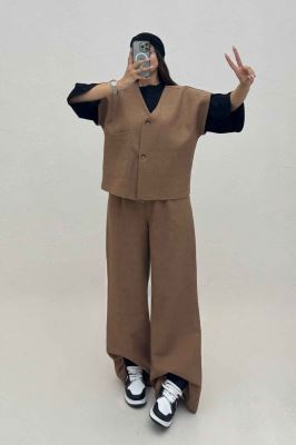 ست ژیله و شلوار تک جیب کتان راین