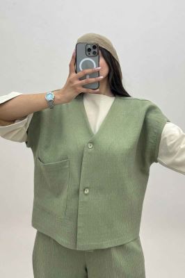 ست ژیله و شلوار تک جیب کتان راین