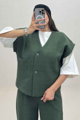 ست ژیله و شلوار تک جیب کتان راین