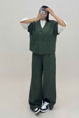 ست ژیله و شلوار تک جیب کتان راین